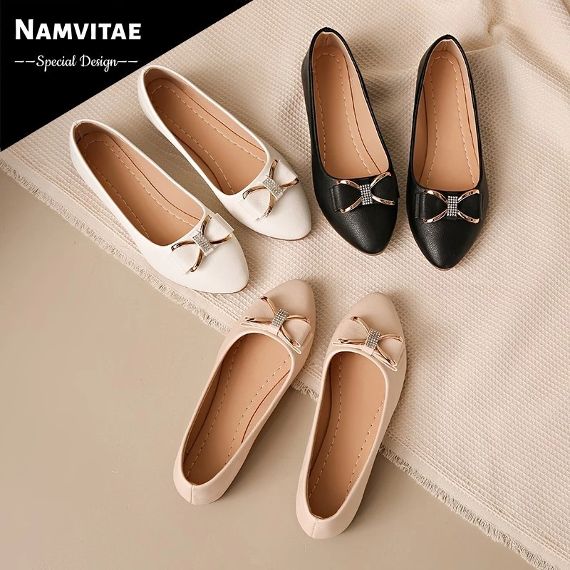 NAMVITAE รองเท้าส้นแบนผู้หญิงแฟชั่นผู้ใหญ่ทำงานลมน้ำหนักเบา และรองเท้าแตะ