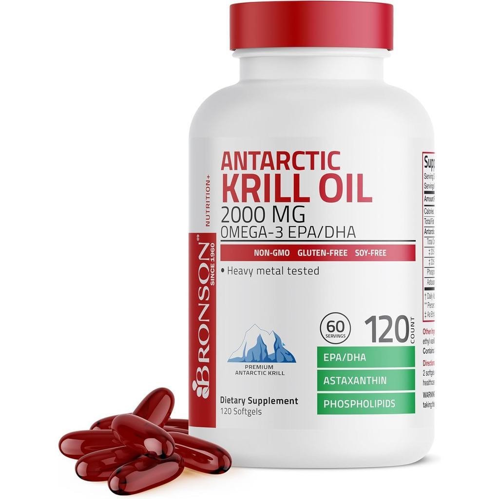 Bronson Antarctic Krill Oil 2000mg พร้อม Omega-3s EPA, DHA, Astaxanthin และ Phospholipids 120 Softge