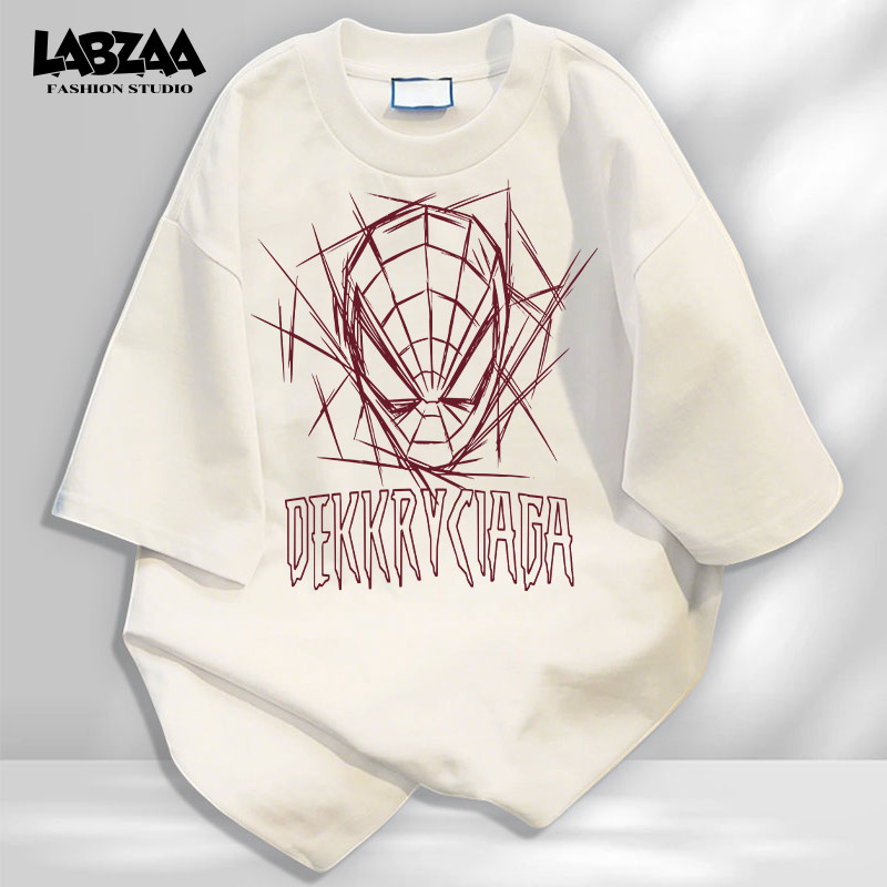【จัดส่งจากกรุงเทพฯ】LABZAA เสื้อยืดคอกลม Oversized อ่อนนุ่ม ใส่สบาย ผ้าฝ้าย ลายหน้ากากสไปเดอร์แมน DEKKRYCIAGA YG3705