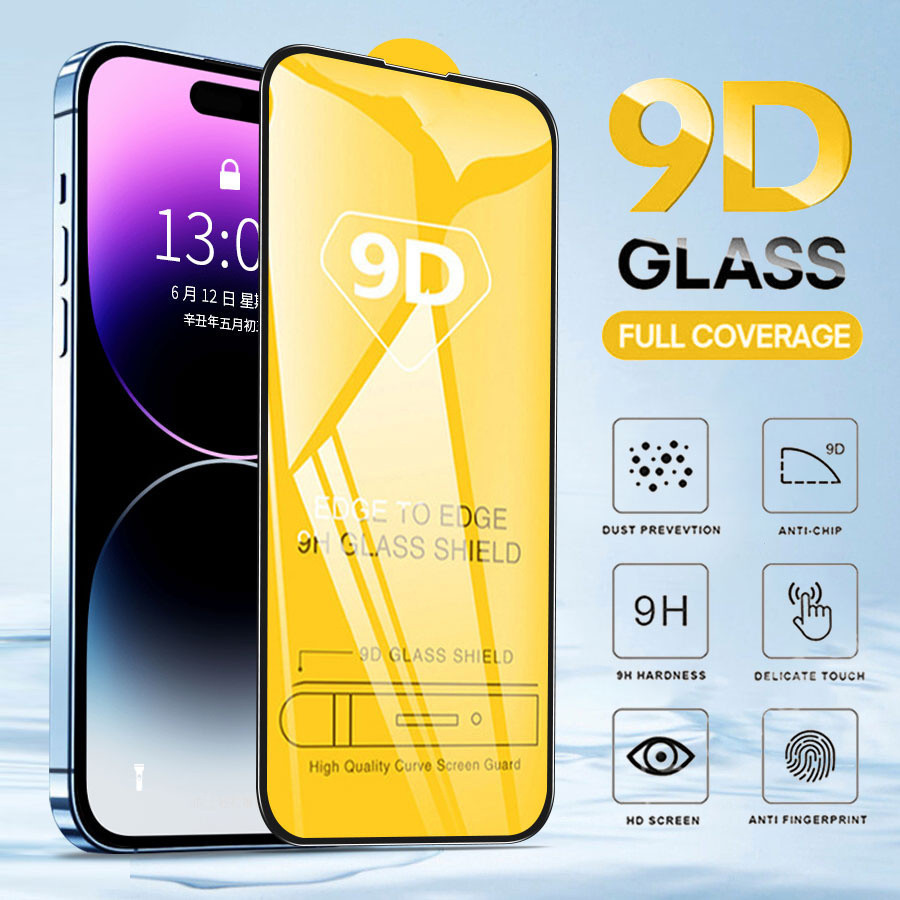 สําหรับiPhone 15 11 12 13 14 Pro XS Max X XR SE 2020 8 7 6 6s Plus 9Dเต็มกาวฝาครอบป้องกันหน้าจอกระจก