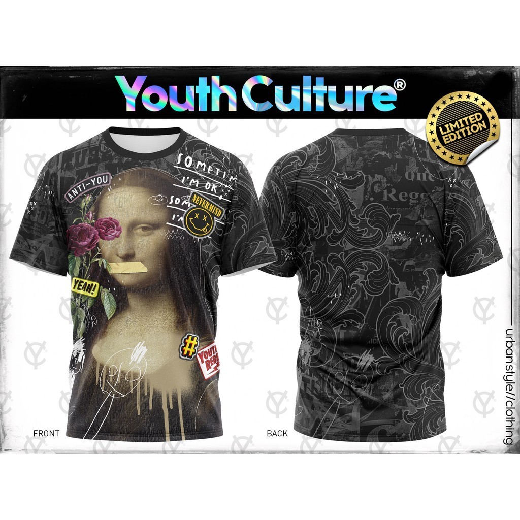 Grunge Style Mona Lisa Sublimation Tee เสื้อสตรีทแวร์ Unisex