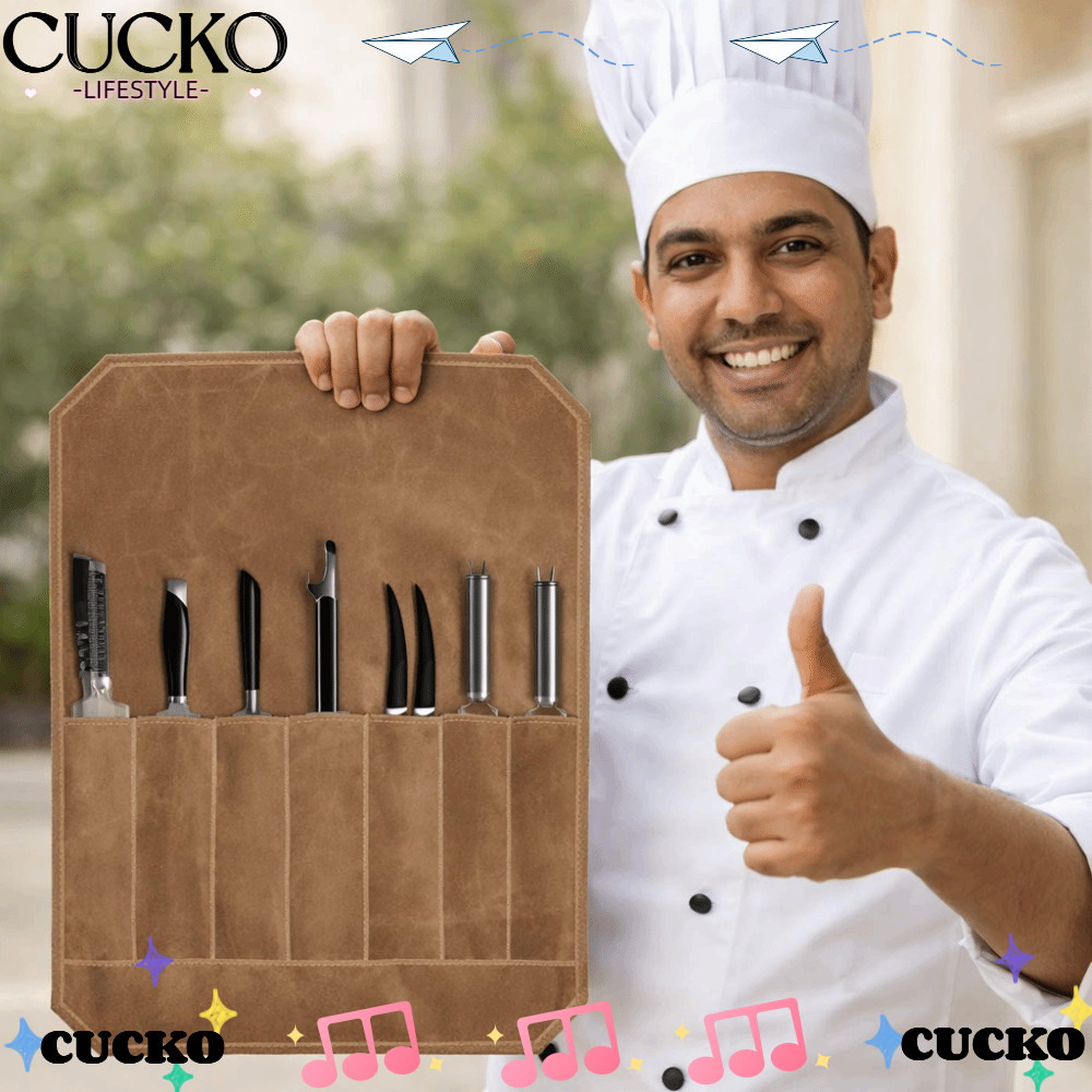 CUCKO Chef Tools Storage Bag, Waterproof Wet Wax Canvas Chef Tools Carrier, Portable Roll-Up Design 
