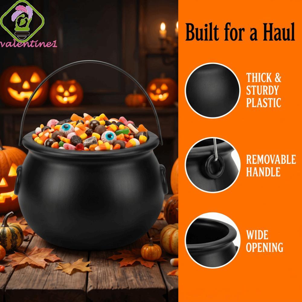 VALENTINE Halloween Cauldron, 32 ซม. Black Witch Cauldron Bucket, Festival Classical Plastic Extra-l