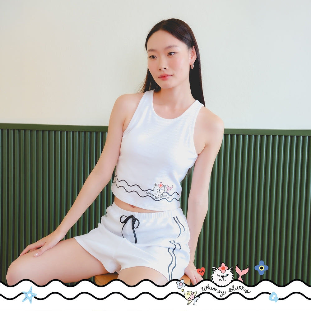 Wacoal Styled by Whimsy Blurry เซตเสื้อสายเดี่ยวเสริมบราพร้อมกางเกงขาสั้น รุ่น WN9D12 สีขาว (WH)
