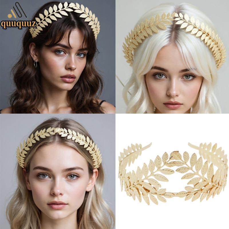 QUU Laurel Hair Hoop Gothic Golden Leaf กรีกผมจัดแต่งทรงผมสําหรับ Live Show แถบคาดศีรษะ Gothic Carnivals แม่มดเครื่องแต่งกาย