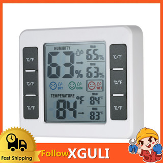 Xguli อุณหภูมิความชื้นเครื่องวัดอุณหภูมิในร่มแบบดิจิตอลเครื่องวัดความชื้นสัมพัทธ์หน้าจอ LCD แบบสลับได้ Max Min Recorder แห้งสบายตัวบ่งชี้เปียกแม่เหล็กสำหรับห้องนั่งเล่นในบ้านเด็ก