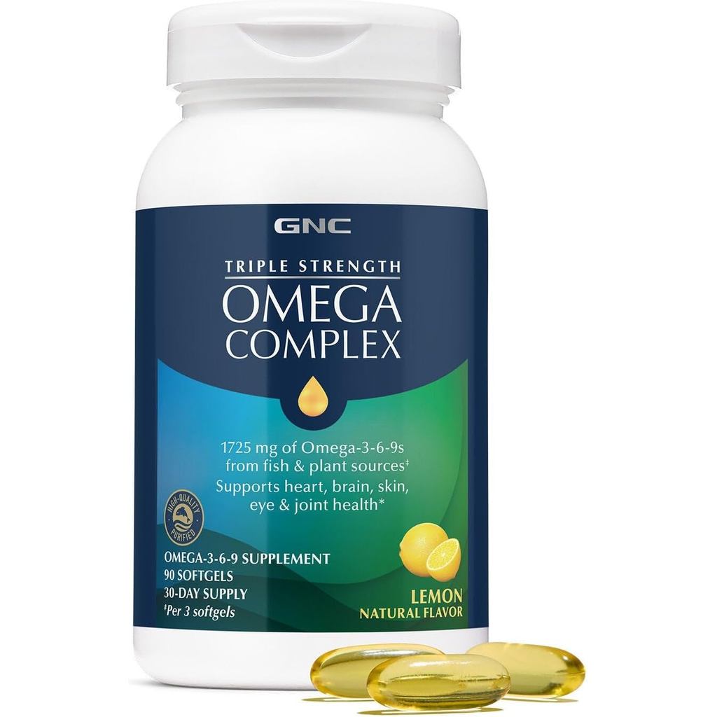 GNC Triple Strength Omega Complex, Lemon, 90 Count, 30 เสิร์ฟ