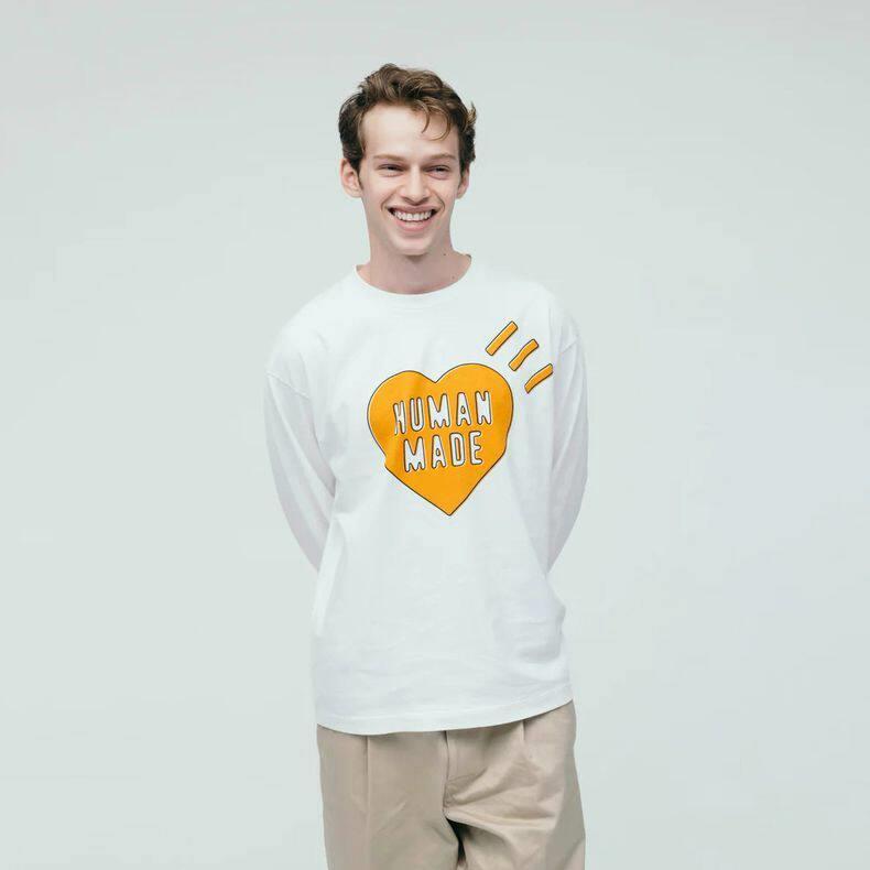 ขายร้อน HUMAN MA Love Letter พิมพ์ผู้ชายและผู้หญิงรอบคอสบายๆผ้าฝ้าย 100% เสื้อยืดแขนยาว