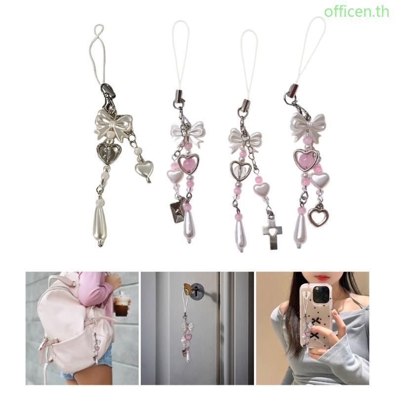 Cen Stylish Bowknot Phone Pendant Trend Phone Charm for Women Girls Heart Beaded