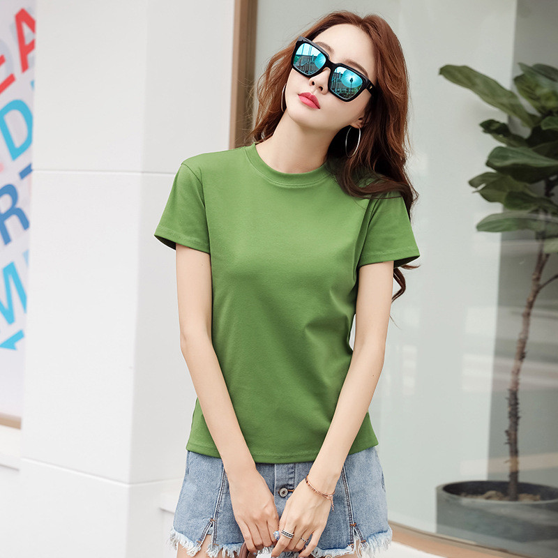 232เสื้อยืดแขนสั้นผู้หญิงBottomingเสื้อฤดูร้อนสีขาวSlim-Fitรอบคอขนาดเล็กด้านบนด้านในมัทฉะสีเขียวอินเ