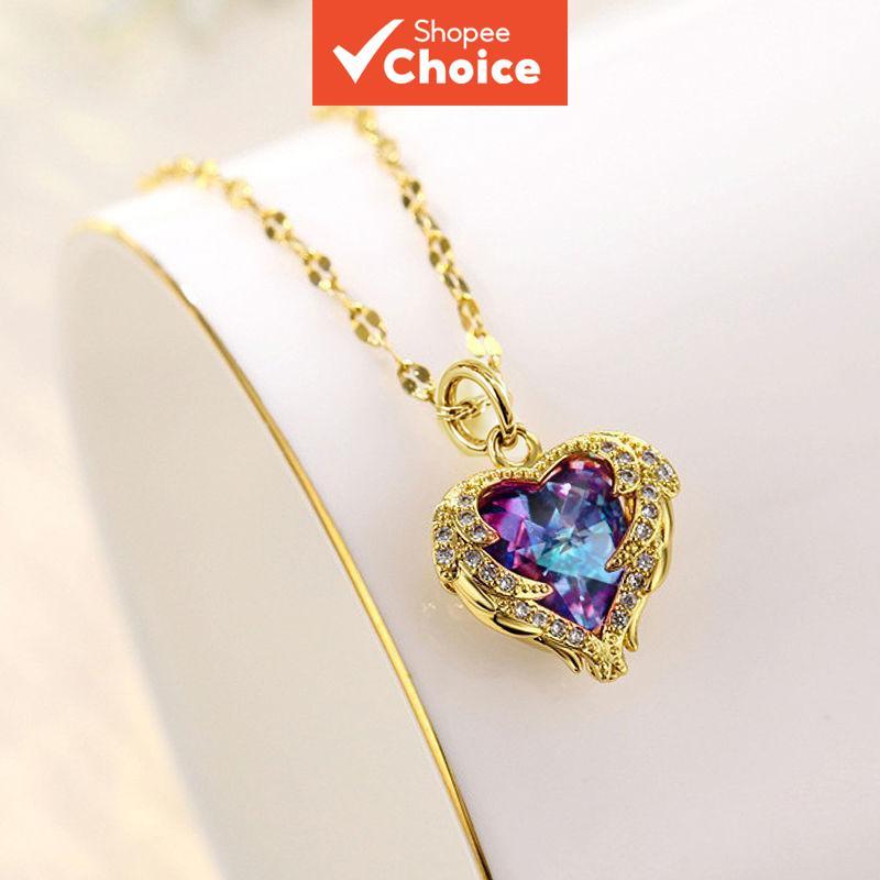 หรูหรา Ombre หัวใจ Rhinestone Clavicle สร้อยคอยาวสําหรับผู้หญิง Multicolor ประกายจี้สําหรับสุภาพสตรี