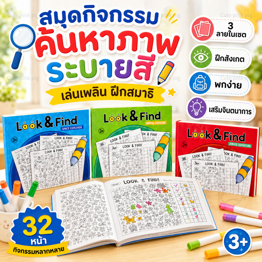 🚚ส่งไว📚สมุดกิจกรรมเด็ก ค้นหาภาพ ระบายสี 3 เล่ม เกมฝึกสมอง ฝึกสังเกต เสริมจินตนาการ ของเล่นเสริมทักษะเด็ก