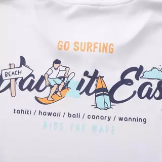 Decathlon Men’S Surfing UV Protection T-Shirt เสื้อยืดโต้คลื่นป้องกันรังสียูวีสำหรับผู้ชาย - White/Go Surf