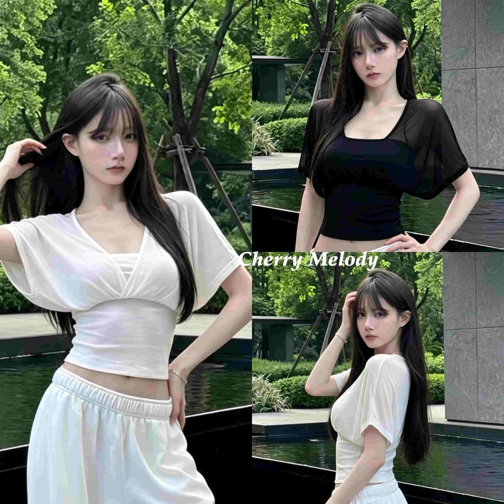 Cherryพร้อมส่ง ชุดเซ็ทผู้หญิง เสื้อแฟชั่นผู้หญิง คอวีหลึก ทรงเข้ารูป เว้าช่วงเอว ใส่ง่ายดูผอม สไตล์ลำลอง เรียบง่าย