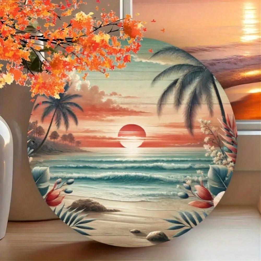 HELLOYOUNG ป้ายดีบุกโลหะย้อนยุคชายหาด Sunset Wall Art Home Bar Coffee Decor