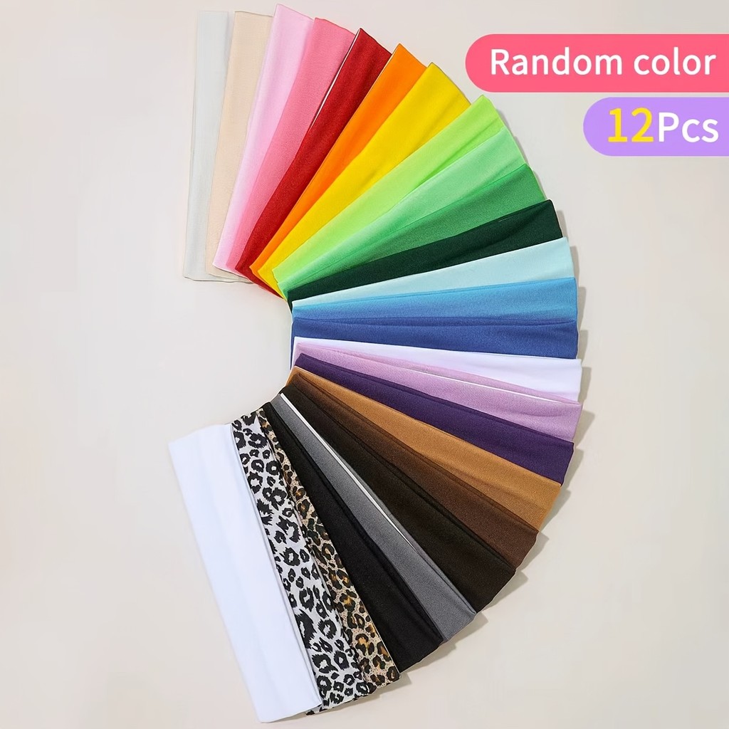 12 ชิ้นสีสุ่ม Solid กีฬา Headbands Unisex Sweat-Wiking Head Wraps โยคะฟิตเนสทุกวันของขวัญ
