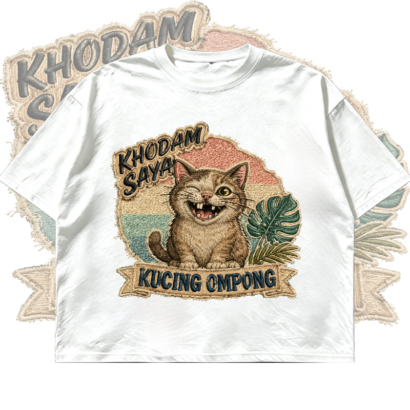 ร้านลูมิÈRE|เสื้อยืดทรงกล่องขนาดใหญ่แขนสั้นผู้หญิงพร้อมแมว khodam motif, ompong meme viral 2026