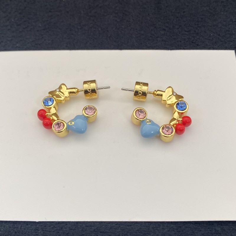 Loop earrings blue and red contrasting color earrings butterfly heart rhinestone inlaid hoop earring