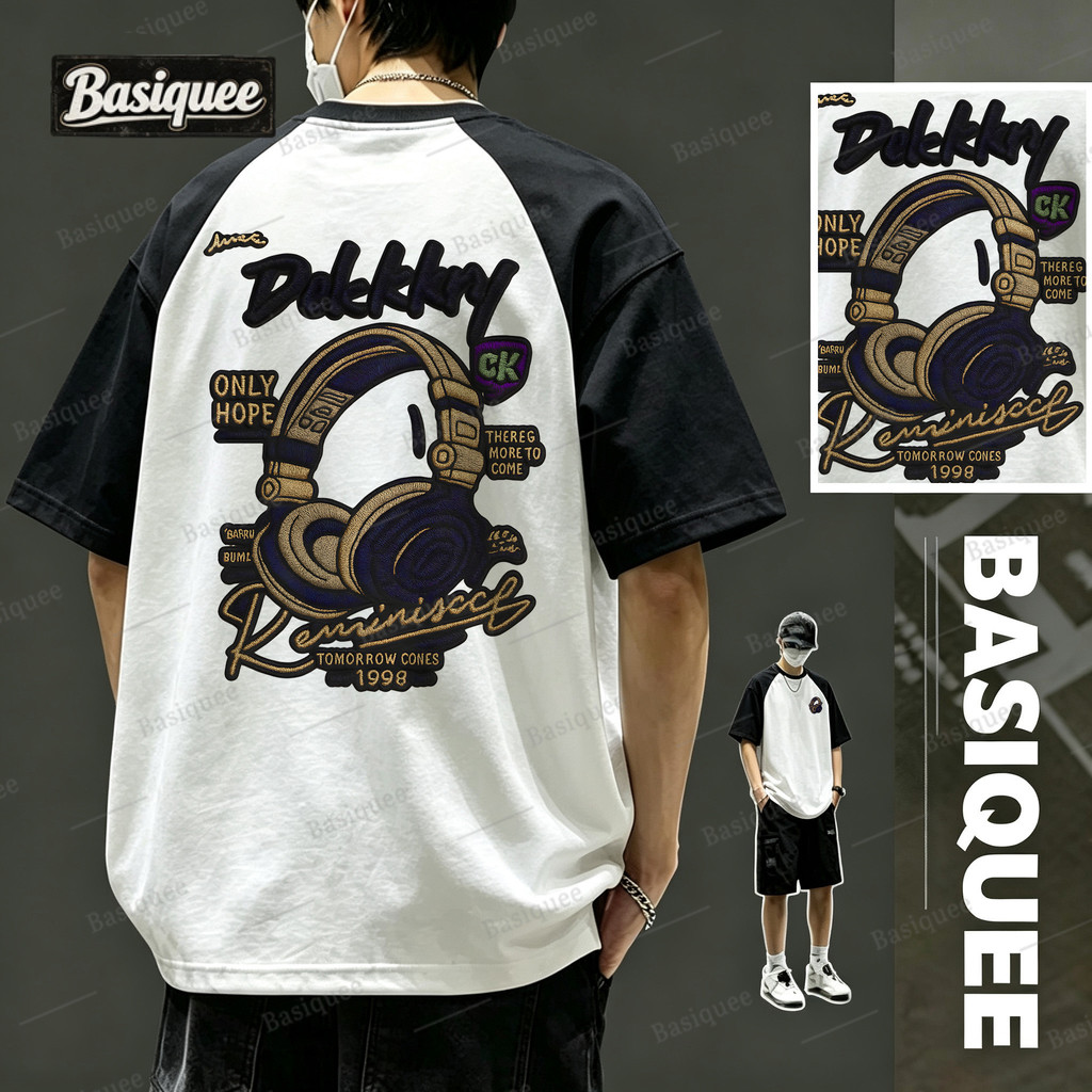 Basi เสื้อยืด Oversize เสื้อทูโทน คอตตอน100% เกรดพรีเมียม ไม่หดตัว - ลาย "Dekkkvy"