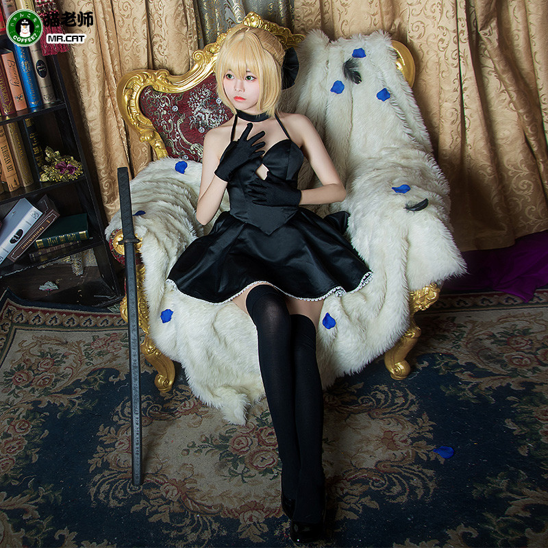 Cat Teacher Black Saber Dress fate Night fate My King Arturia คอสเพลย์ชุดสตรี