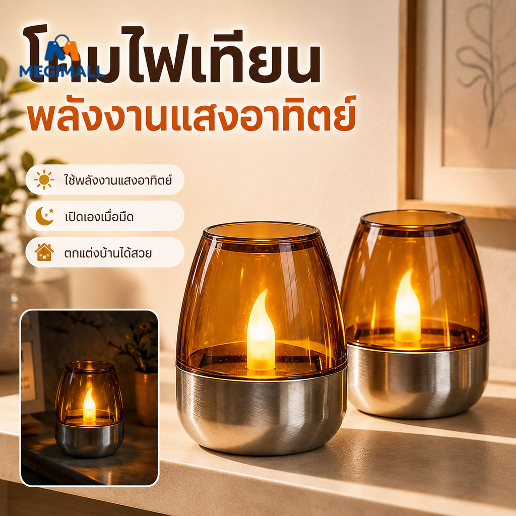 เทียนปลอม เทียนโซล่าเซลล์ เทียนไฟโซลาร์ กันน้ำ สร้างสรรค์ สําหรับตกแต่งสวน กลางแจ้ง