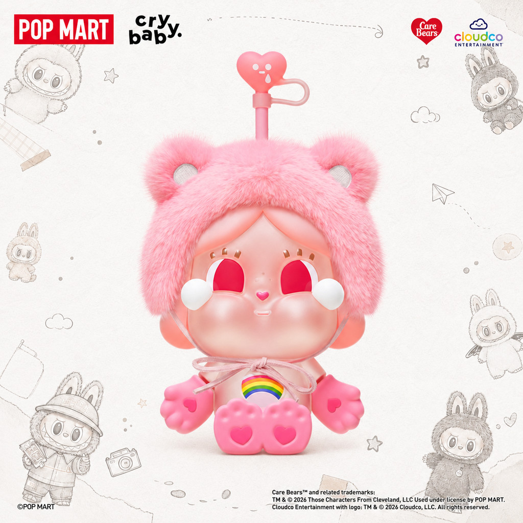 POPMART CRYBABY x Care Bears Series แก้วฟางถ้วยของขวัญอินเทรนด์เล่นเครื่องประดับแท้