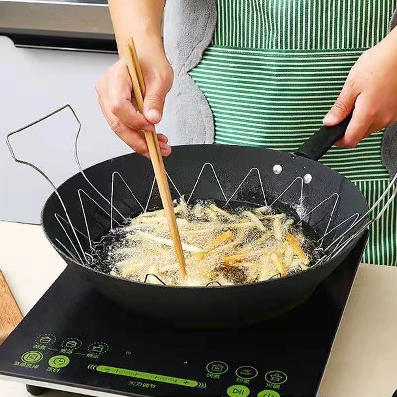 New Product#304Stainless steel foldable and retractable frying basket for draining and frying French