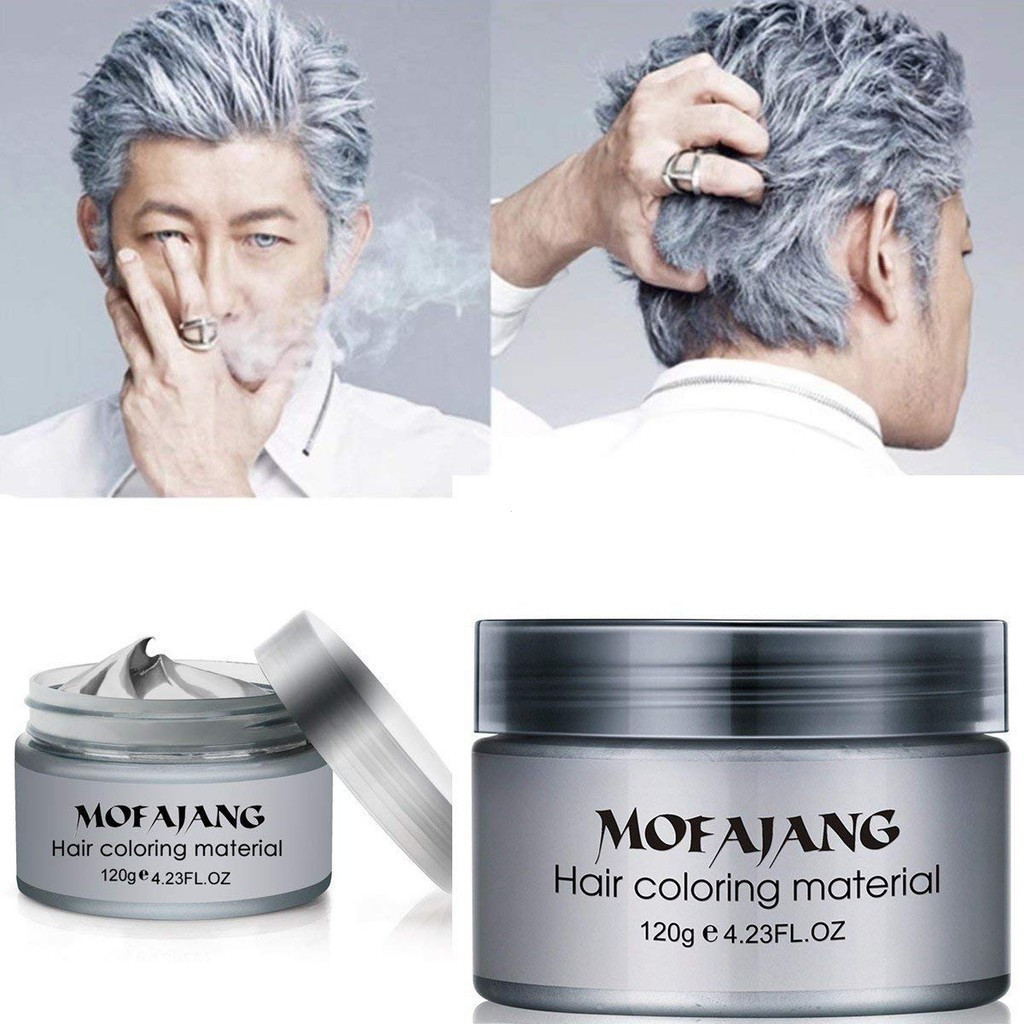 สีสเปรย์ผมสีเทาเงินชั่วคราว, โคลนแบบใช้แล้วทิ้ง makeLuxury Coloring Mud Grey Hair Dye Wax,Washable H