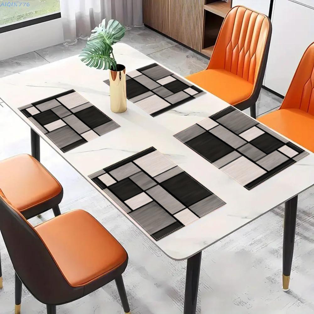 AIQIN77 6 ชิ้นเรขาคณิต Aesthetic Placemat,ลายสก๊อตผ้าลินินฉนวนDinning Mat,กันน้ําทนความร้อนคราบทนDin