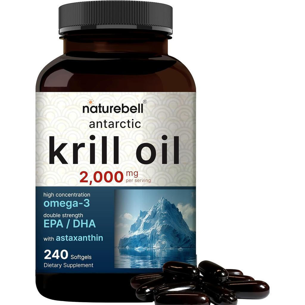 ผลิตภัณฑ์เสริมอาหาร Krill Oil Naturebell 2000mg 240 Softgels น้ํามันกุ้งแอนตาร์กติก สูตรเข้มข้น Omega-3 EPA DHA บํารุงหัวใจและหลอดเลือด ผลิตภัณฑ์เสริมอาหาร n