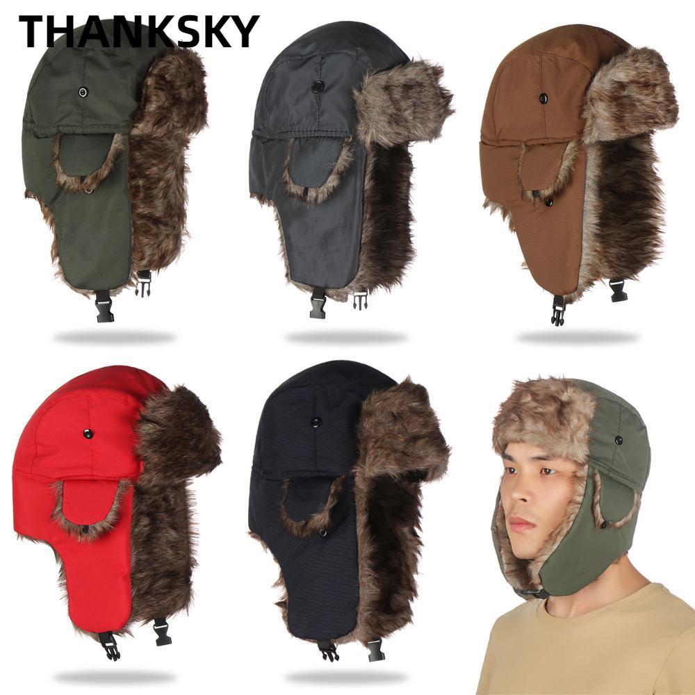 THANKSKY หมวกสกีดักเปอร์หูกลางแจ้งของสหรัฐอเมริกา Ushanka