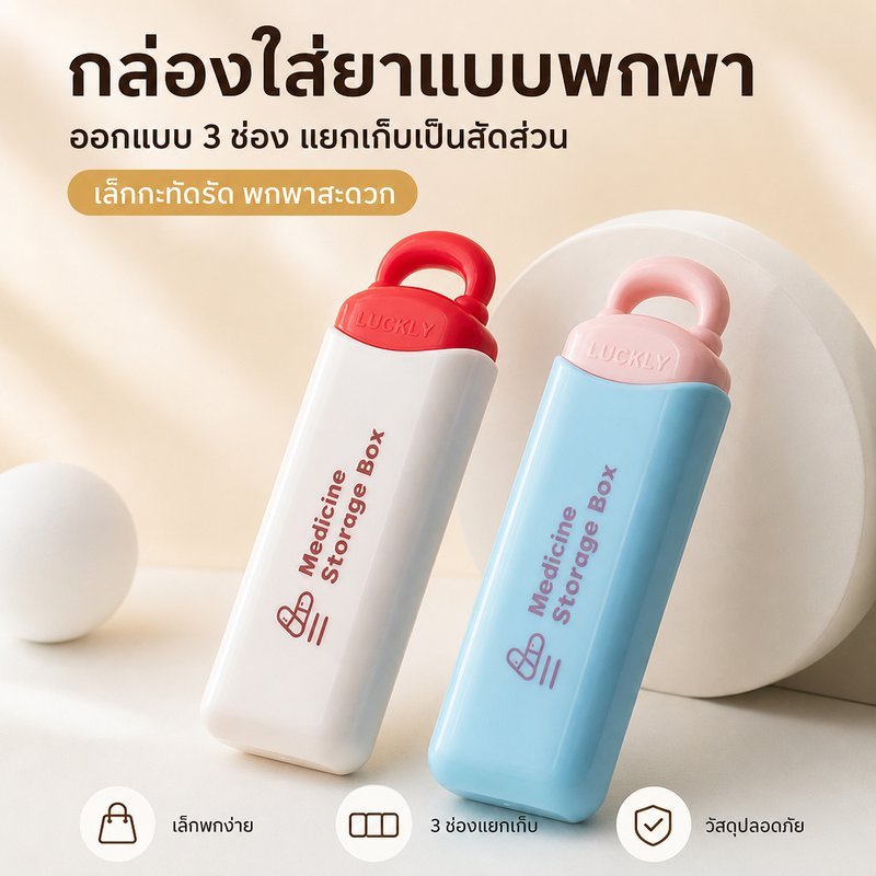 COD กล่องยาพกพา 3 ช่อง แบบผลักดึง กันน้ำ กันความชื้น ปิดผนึกแน่น