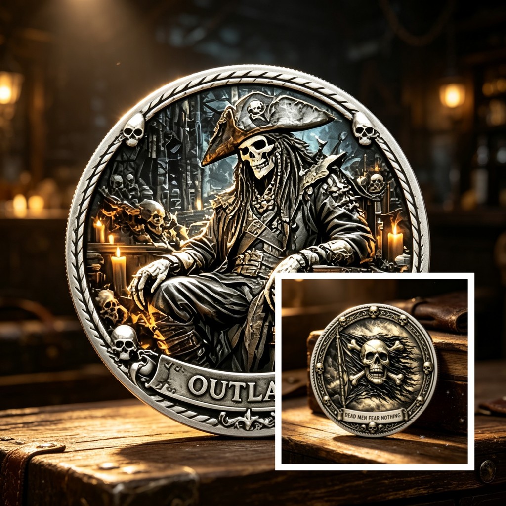 เหรียญที่ระลึกรุ่นจํากัด(ทําจากโลหะ)แนวรอบเกมและอนิเมะ Pirates of the Caribbean