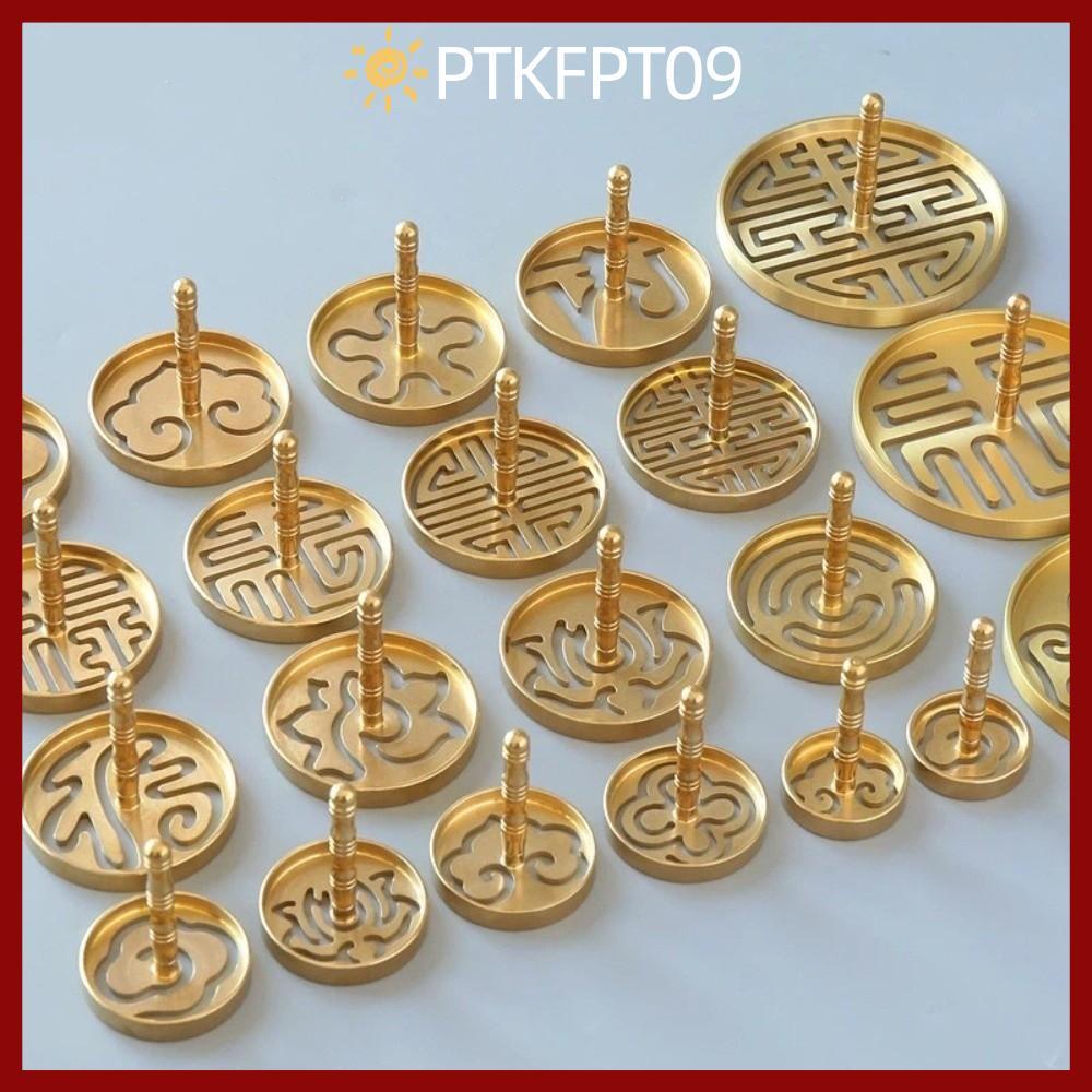PTKFPT09 เครื่องมือกดธูป, ทองเหลือง Hollow Out Printing กระถางธูปอุปกรณ์เสริม, เมฆบัวแบบดั้งเดิม Zen