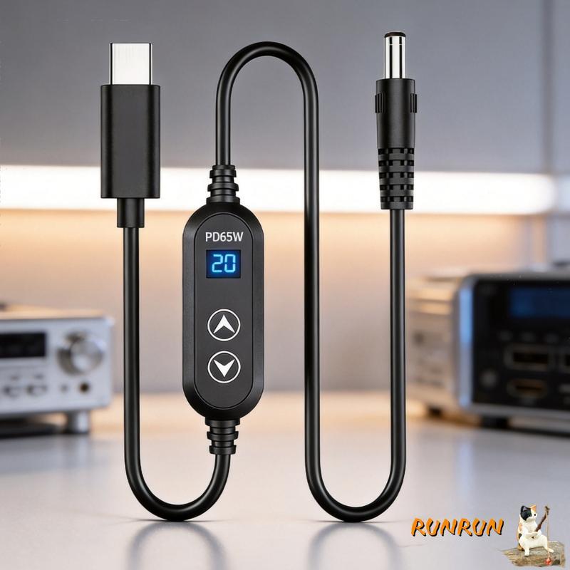 RUNN Modem และสายไฟกล้องพร้อม Type C ถึง DC5525 PD การแปลงปุ่มควบคุมแรงดันไฟฟ้าและหน้าจออินไลน์สําหร