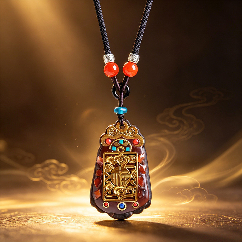 ขายร้อน [ราคาขายส่ง] ใหม่ไม้จันทน์จีน Fuzi Fu จี้ยี่ห้อ Hand-Inlaid Agate Thangka สไตล์แห่งชาติสไตล์
