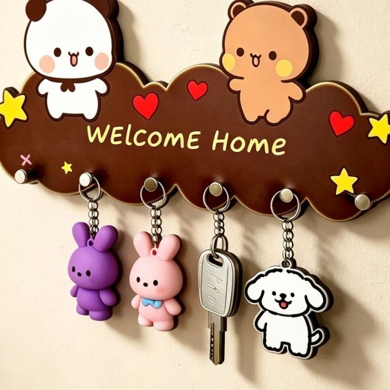 หนึ่งสองผ้า Entrance Key Storage Rack การเจาะ-ฟรี Entrance Wall Doorway Creative ตกแต่งแขวน Line Pup