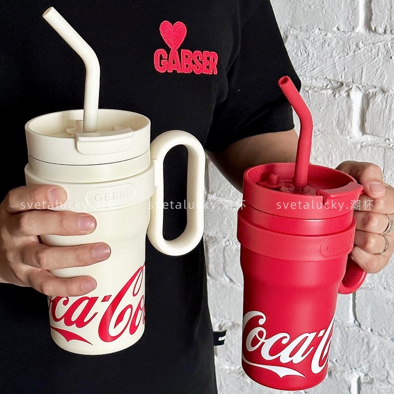 GERM Coca-Cola Big Mac Thermos Cup ถ้วยน้ําฟางความจุขนาดใหญ่หญิงมูลค่าสูงขวดน้ําขนาดใหญ่ชาย