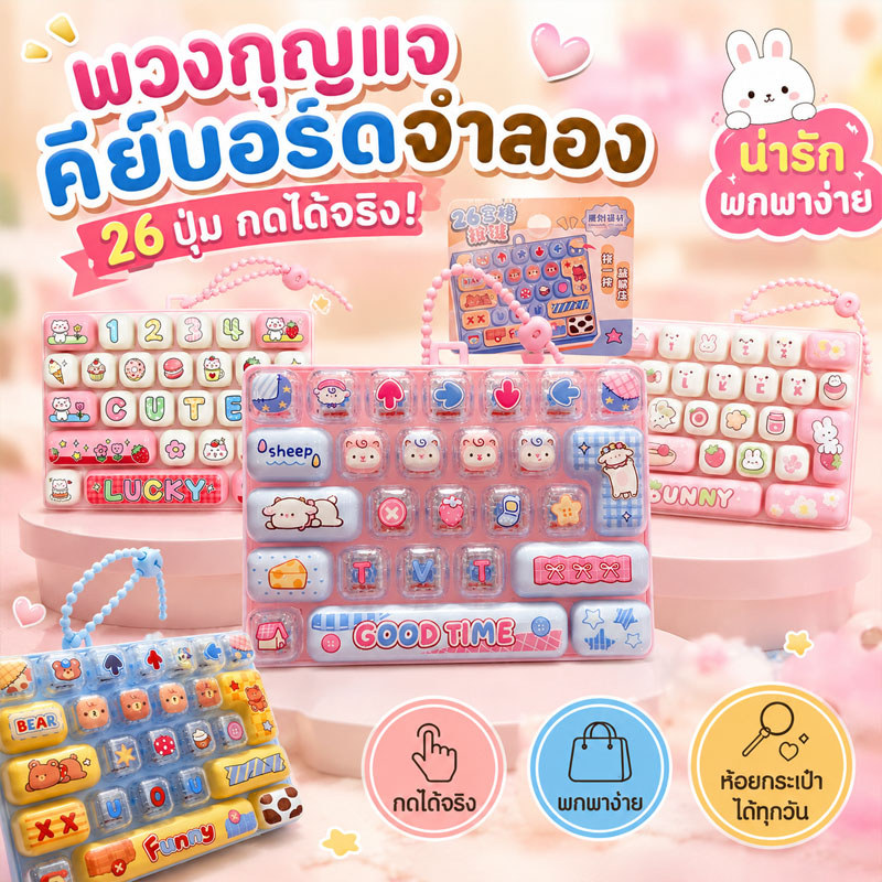 พวงกุญแจคีย์บอร์ด ของเล่นพกพา 26 ปุ่ม ของเล่นกดคลายเครียด ลายการ์ตูน ฝึกสมาธิ เด็ก ผู้ใหญ่ห้อยกระเป๋า