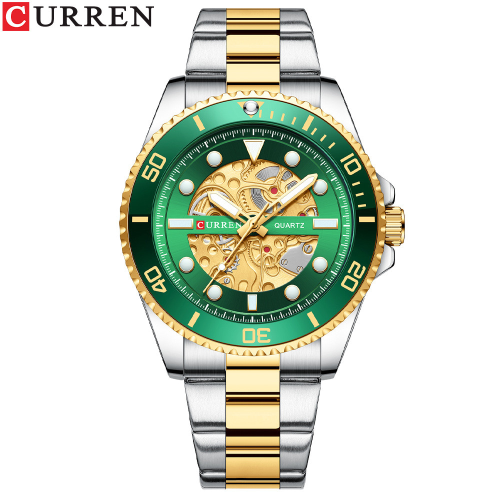 CURREN/CURREN 8412 Business Quartz นาฬิกาผู้ชายกันน้ํารอบสายเหล็กแท้นาฬิกาผู้ชาย
