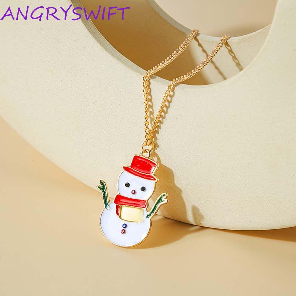 ANGRYSWIFT สร้อยคอคริสต์มาสของขวัญคริสต์มาส Santa Claus Elk Merry Christmas สร้อยคอจี้ผู้หญิง