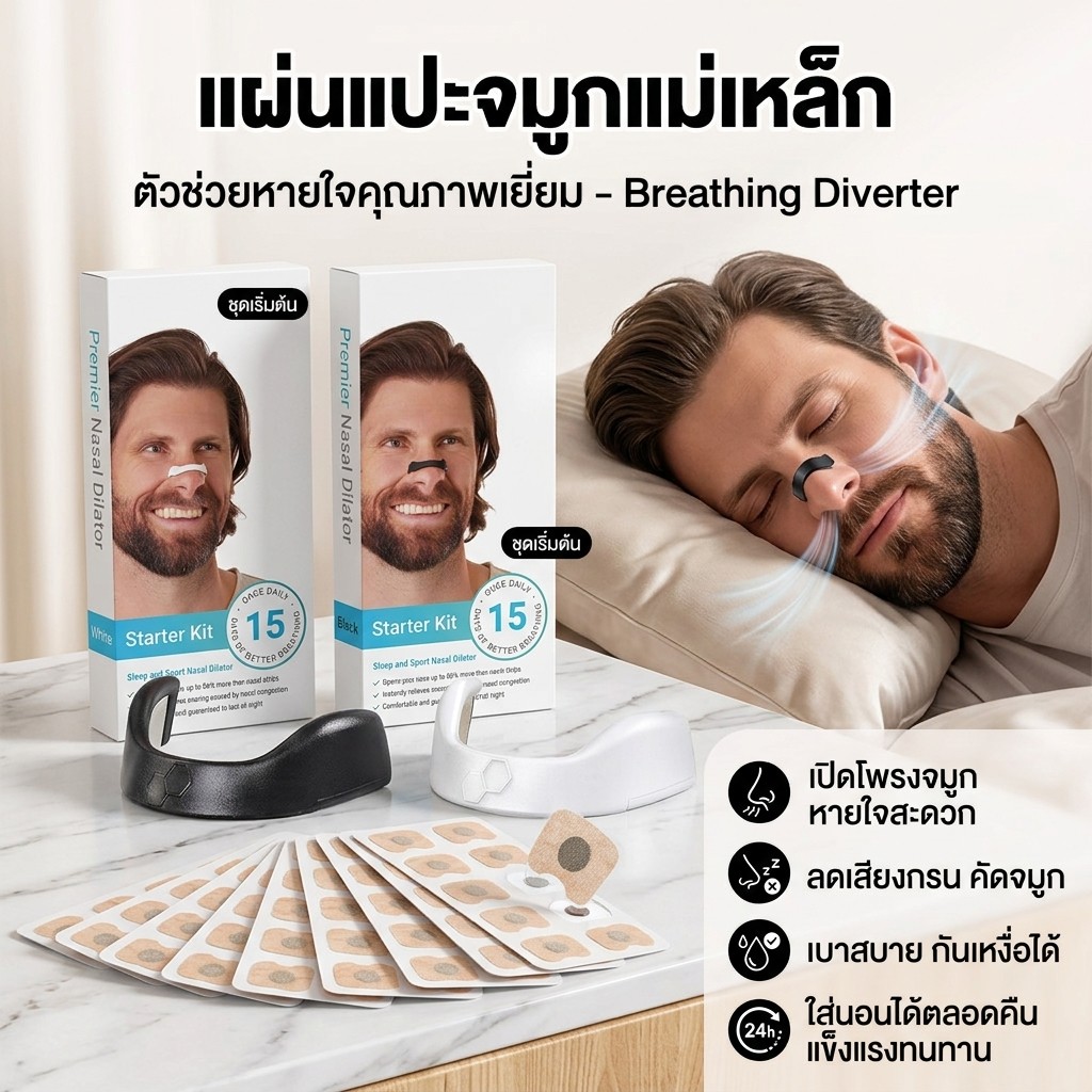 ที่หนีบจมูก ป้องกันนอนกรน เครื่องขยายจมูก 15 คู่/30ชิ้น แผ่นแปะจมูก ช่วยให้หายใจสะดวก ลดคัดจมูก