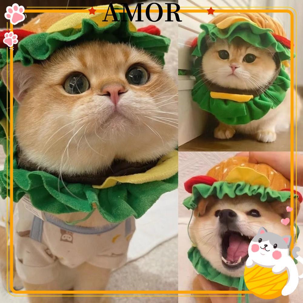AMOR Pet Burger Hat, Hamburger Cross Dressing Cat Headgear, Party คอสเพลย์ตลกปรับหมวกสุนัขสําหรับสุน