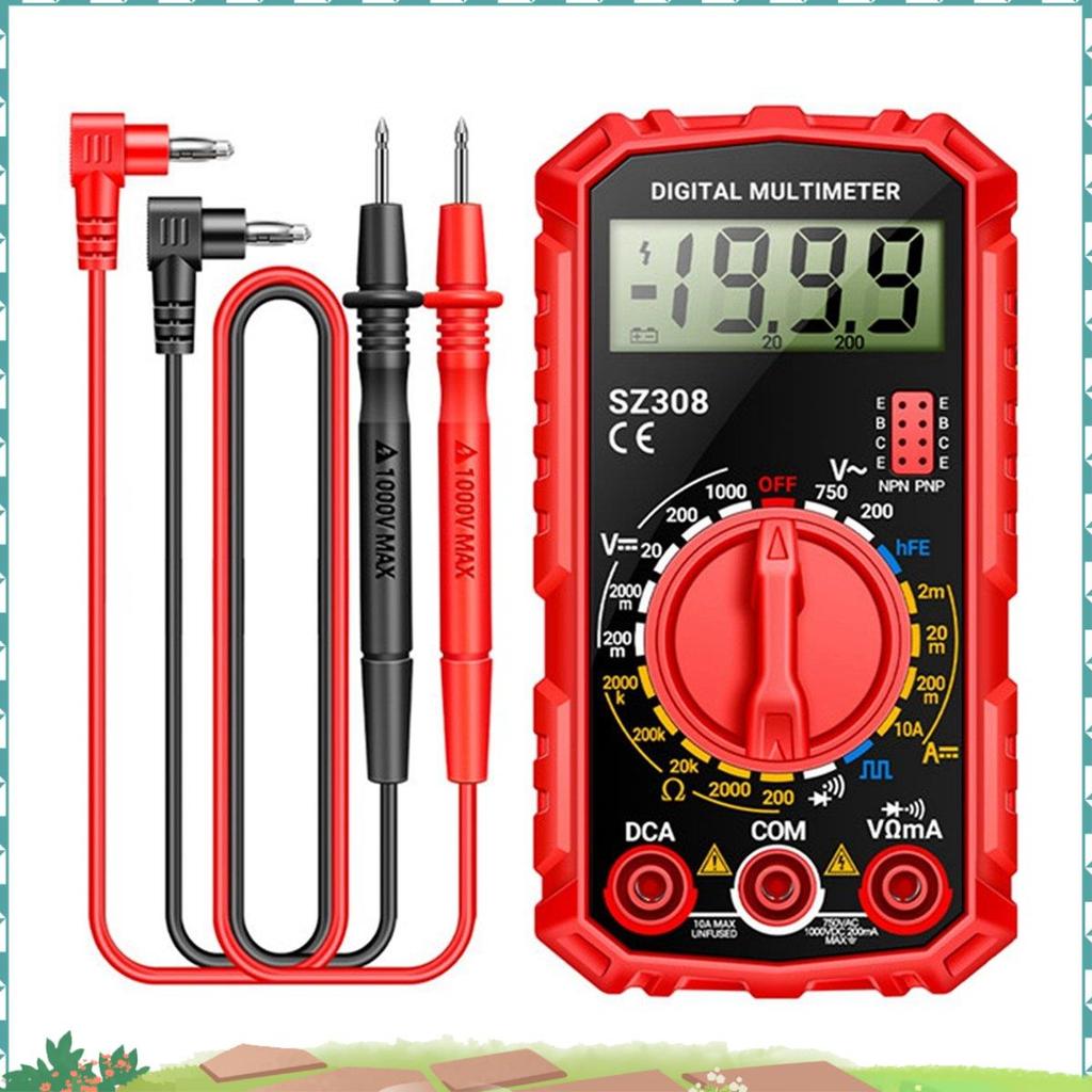 Uejfrdkuwg SZ308 มัลติมิเตอร์แบบดิจิตอลเครื่องวัดความต้านทานแรงดันไฟฟ้า Current Meter ช่างไฟฟ้า LCD 
