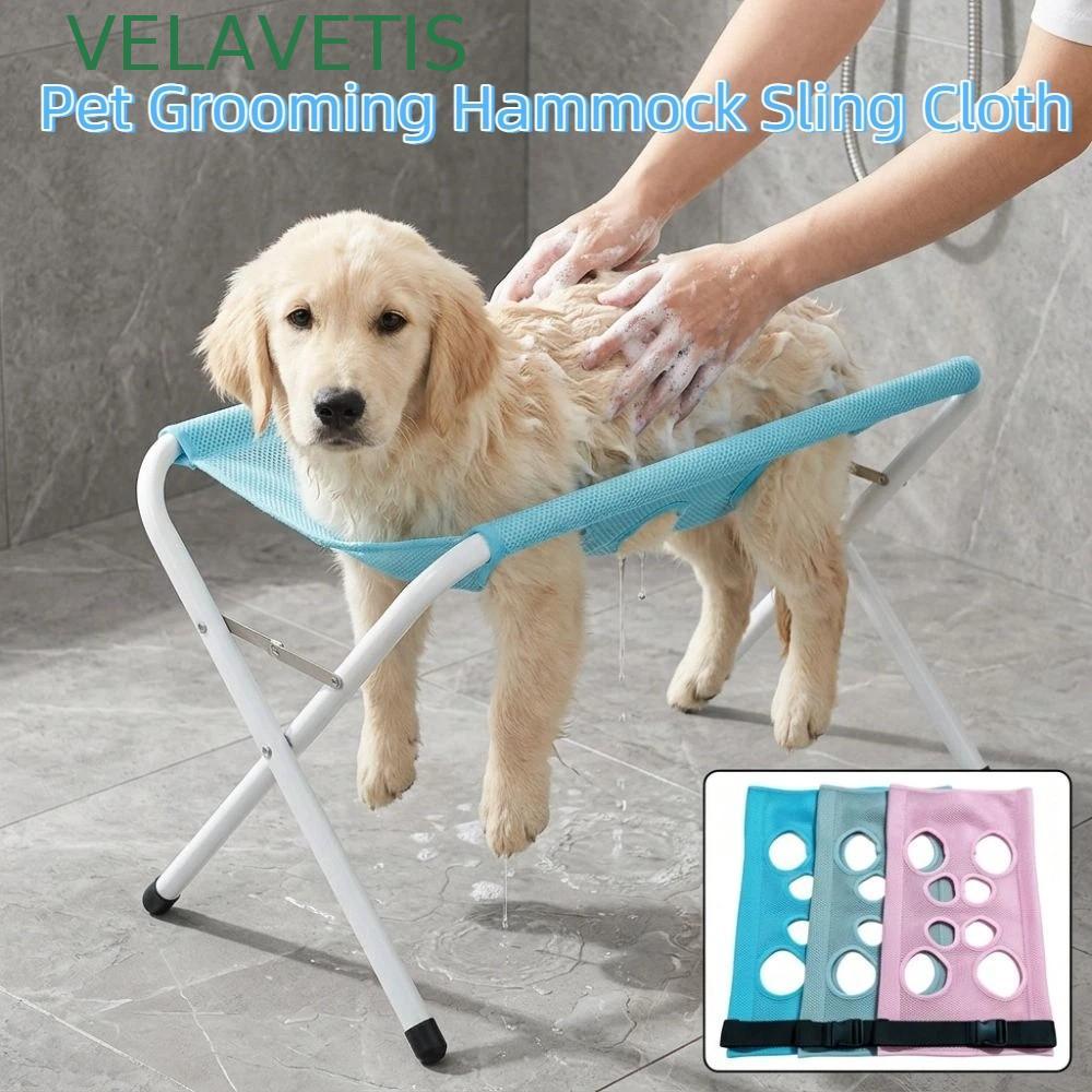 VELAVETIS Pet Grooming Hammock Sling Cloth, Breathable Multi-hole Cat Nail Trimming Hammock Mesh, Quick Dry Adjustable Strap Tear-resistant Hammock Table เปลี่ยนผ้าตาข่าย