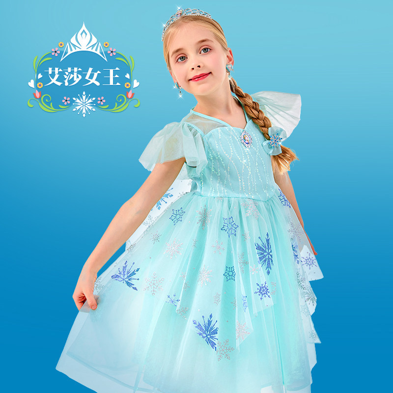 Disney Princess Elsa Dress Summer Girl Dress Frozen Little Girl Baby Birthday Dress Gauze Dress