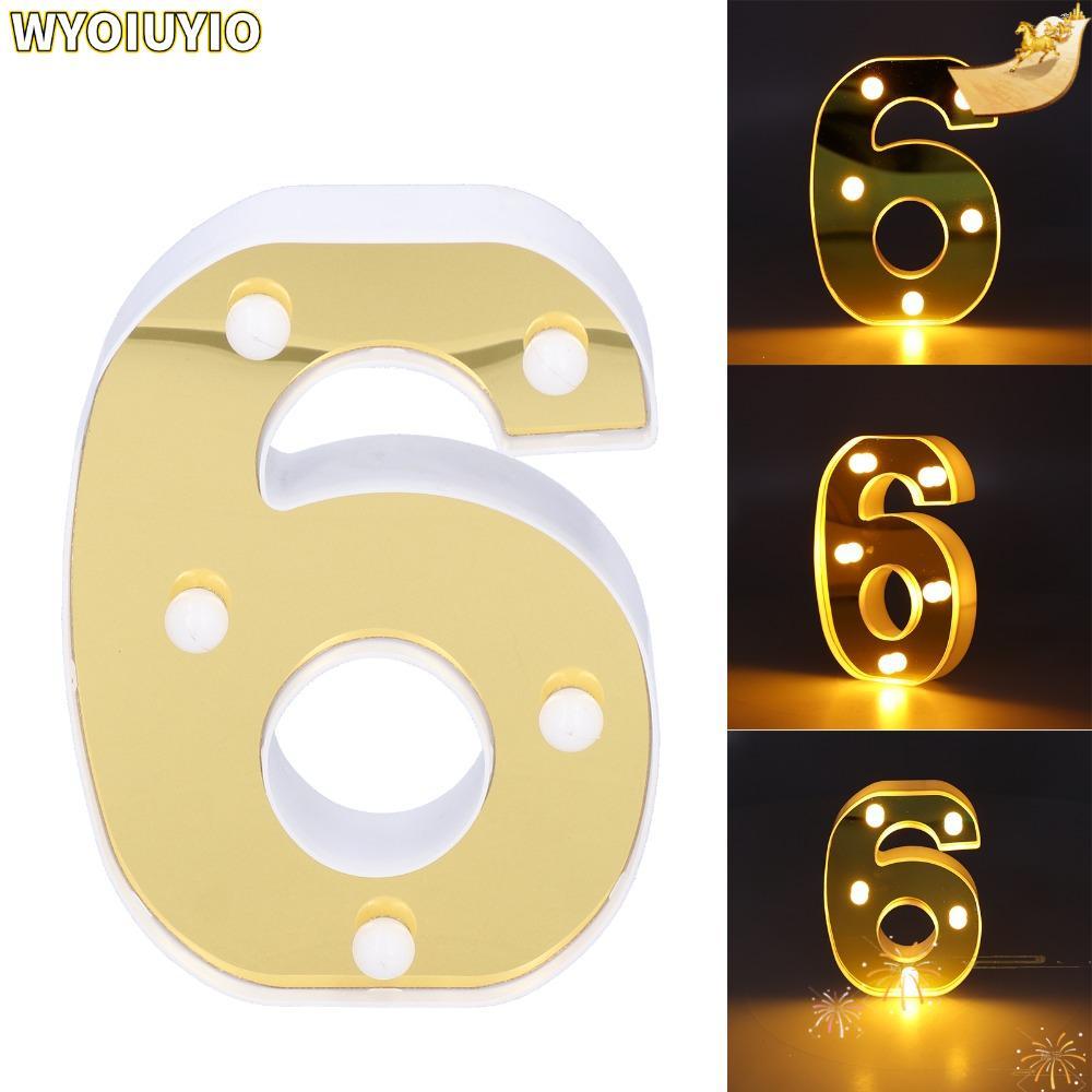 WYOIUYIO โคมไฟป้าย,แบตเตอรี่แสงสีขาวอบอุ่น LED Number Light,Elegant Number 6 6 LED Gold Numberตกแต่ง