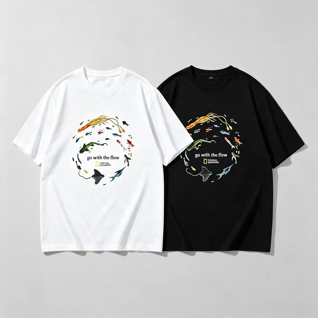 เสื้อยืดลายสัตว์ทะเล เสื้อยืดลายปลา แฟชั่นทะเล คอกลมแขนสั้น ผ้าโพลีเอสเตอร์ S-5XL พร้อมส่ง COD
