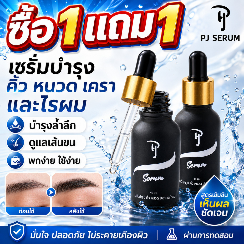 ✨ซื้อ 1 แถม1✨ PJ SERUM พีเจเซรั่ม เซรั่มปลูกขนหลายบริเวณ ของแท้100% กระตุ้นรากขน คิ้ว หนวด จอน ไรผม