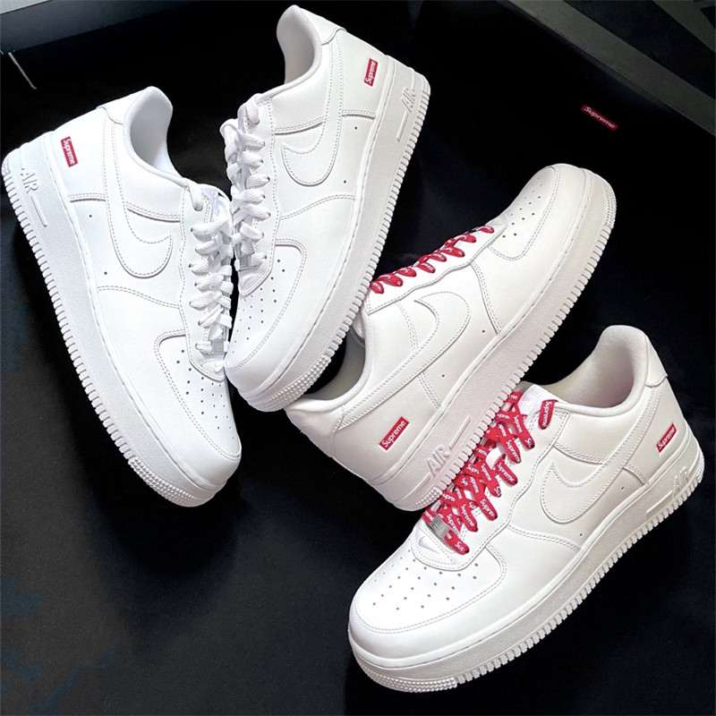 [จัดส่งด่วน] Supreme x Air Force 1 Black White Brown Joint Classic AF1 รองเท้าลําลอง
